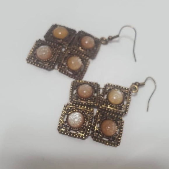 VINTAGE DOUBLE DROP SQUARE EARRINGS 🌴 - Picture 4 of 5
